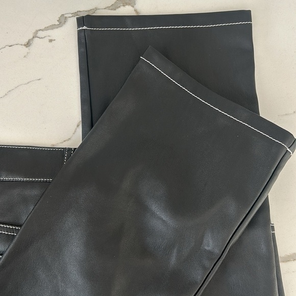 STAUD Elliot High Waist Faux Leather Trouser Straight Leg Black Color Size 8 - Picture 8 of 13